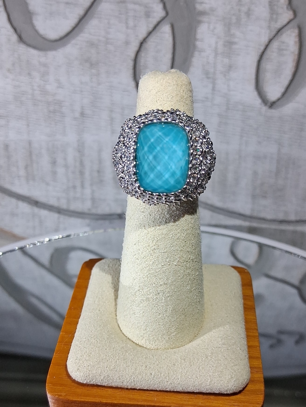 Judith Ripka Sterling Silver Turquoise Doublet Faceted Ring encrusted with cz's